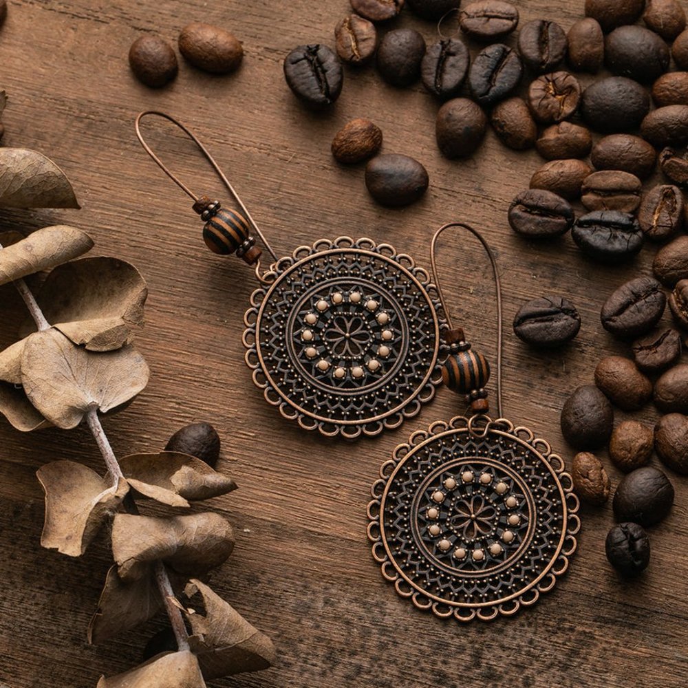 Vintage Bronze Round Earrings - Picture 3 of 5
